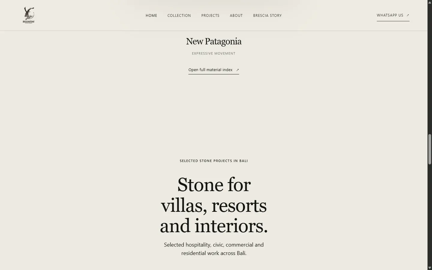 Brescia Stone Bali — Public website screenshot