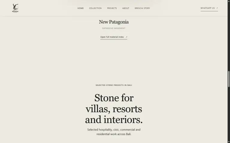 Brescia Stone Bali — Public website screenshot, mobile